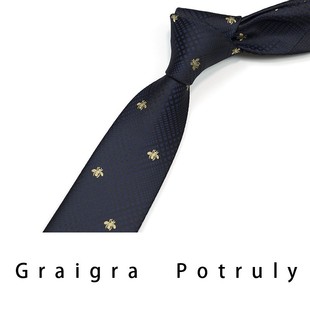Navy Blue Black Stripe Distinctive Embroidery Colorblock Bee tie Men's Dress Business Men's tie