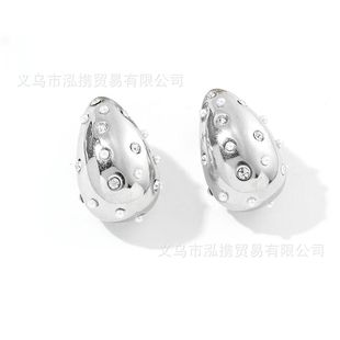 Hot-selling Drop-shaped Earrings Exaggerated Face Small Fashionable Popular Stainless Steel Earrings Inlaid with Zircon Elegant Earrings