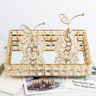Hot Sale Light Luxury Nordic Dessert Display Table Metal Cake Tray Crystal Tray Cosmetic Storage Tray Decoration