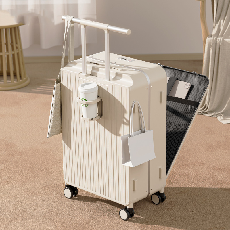 High-End New Front-Opening Suitcase 20inch Women's Travel Carry-On Trolley Case Large Deep Compartment 24 Travel Leather Suitcase for Men