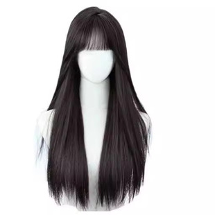 Xuchang Wig Women's Long Hair Wig Full Headgear 2024 Winter Fashion Black Long Straight Artificial Hair Silk Wig Headgear