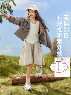 2024 Summer New UPF50 Girls Sun Protection Clothing for Large Children Lightweight Breathable Children's Simple Tooling Style Jacket