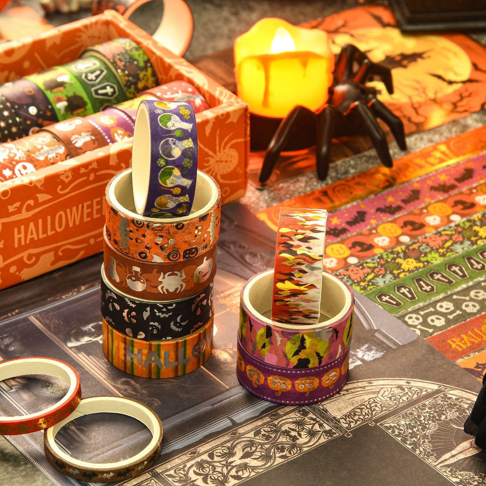 SDRT240630 Halloween Gold Foil Washi Tape Set 17 Rolls Cross-Border Product Halloween Style