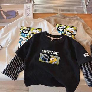 Children's T-shirt Men's Long Sleeve Spring and Autumn Style Boy's Pure Cotton T-shirt 1-9 Years Old Children's Fake Two-piece Crewneck Base Shirt Cotton T-shirt