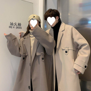 Woolen Coat Men's High-end Fashion Brand Loose Casual Mid-length Coat Spring and Autumn Hong Kong Style Retro Couple's Coat