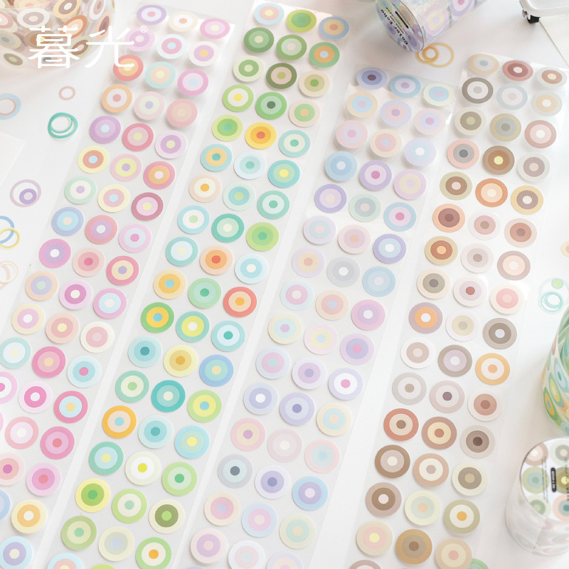 Twilight Color Echo Series Geometric Circle Center Color Dot Stickers 4 Types of Synthetic Paper Die-Cut Tapes
