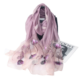 Embroidery Embroidery Hand Embroidered Silk Wool Scarf Women's Spring and Autumn All-Match Solid Color Scarf Fashionable Shawl Scarf