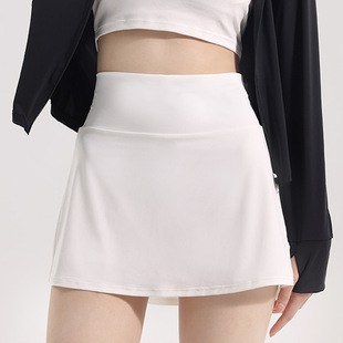 Lulu Same Skirt Nylon High Elastic Ice Silk Tennis Skirt Thin Breathable Yoga Anti-running Sports Skirt Women