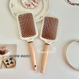 Pacha dog cream white air bag comb wooden handle texture comb does not hurt scalp large plate comb hair appearance comb