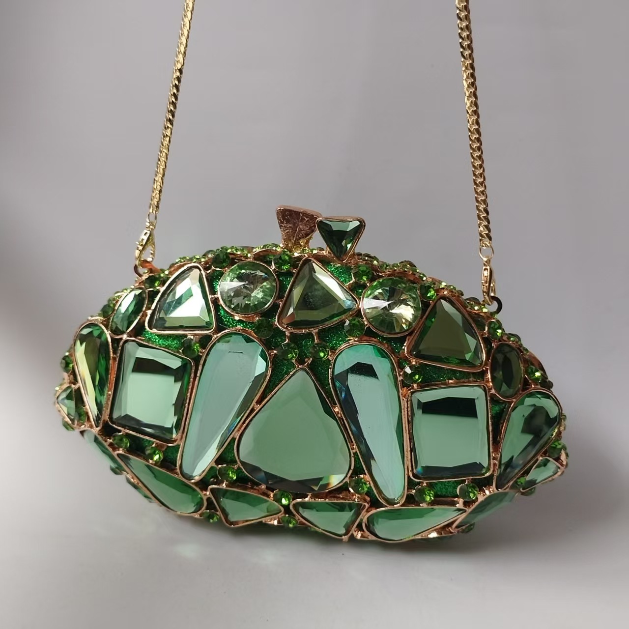 Xiyuan Crystal Bag, Fully Rhinestone Openwork Glass Colored Rhinestone Evening Handbag with Chain, Shoulder Bag with Chain
