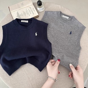 Children's Wear New 2025 Children's Knitted Shirt Vest Korean Style Boys' Sleeveless Sweater Girls' New Spring Vest