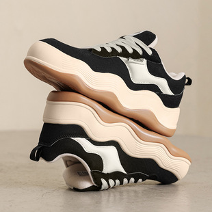 Celebrity style wave pattern platform bread shoes casual canvas shoes men's Japanese round toe ugly cute couple board shoes women