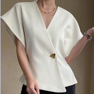 One Button Tight Waist Slimming Fashionable Top French Temperament Asymmetric Suit Shoulder Sleeve Vest Vest Design Sense