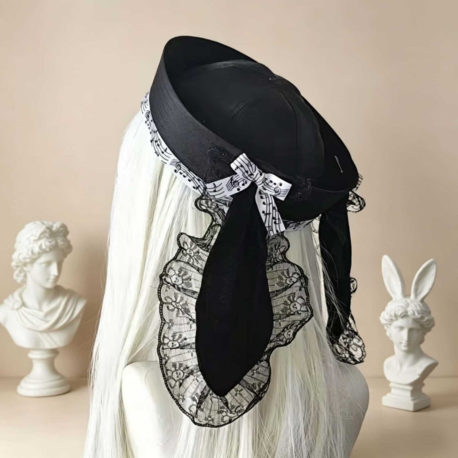 Lolita Original Cute Lolita Bow Hair Accessory Doll-Like Cla Style Multi-Layer Lace Pleated Flat Hat