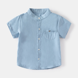 Fashionable Monochrome Collar Boys' Outdoor Sports Short Sleeve Soft Handled Cotton Skin-Friendly Small Boys' Shirt