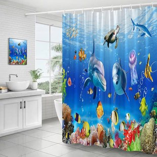 Amazon cross-border waterproof shower curtain mildew 3D submarine animal bathroom bathroom bath partition curtain wholesale