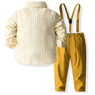 Boy's striped bow strap suit spring and autumn 2024 new European and American style dress flower girl host costume