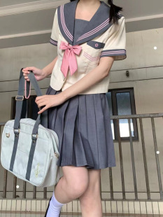 Japanese Style Soft Girl Summer New JK Pleated Skirt Uniform Academy Style suit Short Sleeve Gray Powder Sungalls