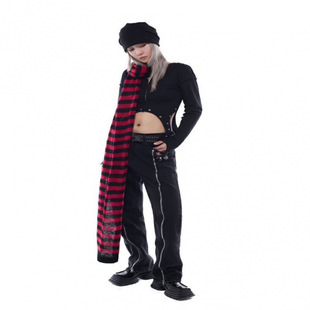 Black Red Black gray striped scarf punk all-match soft glutinous comfortable draping knitted wool autumn and winter cross-border Asian culture