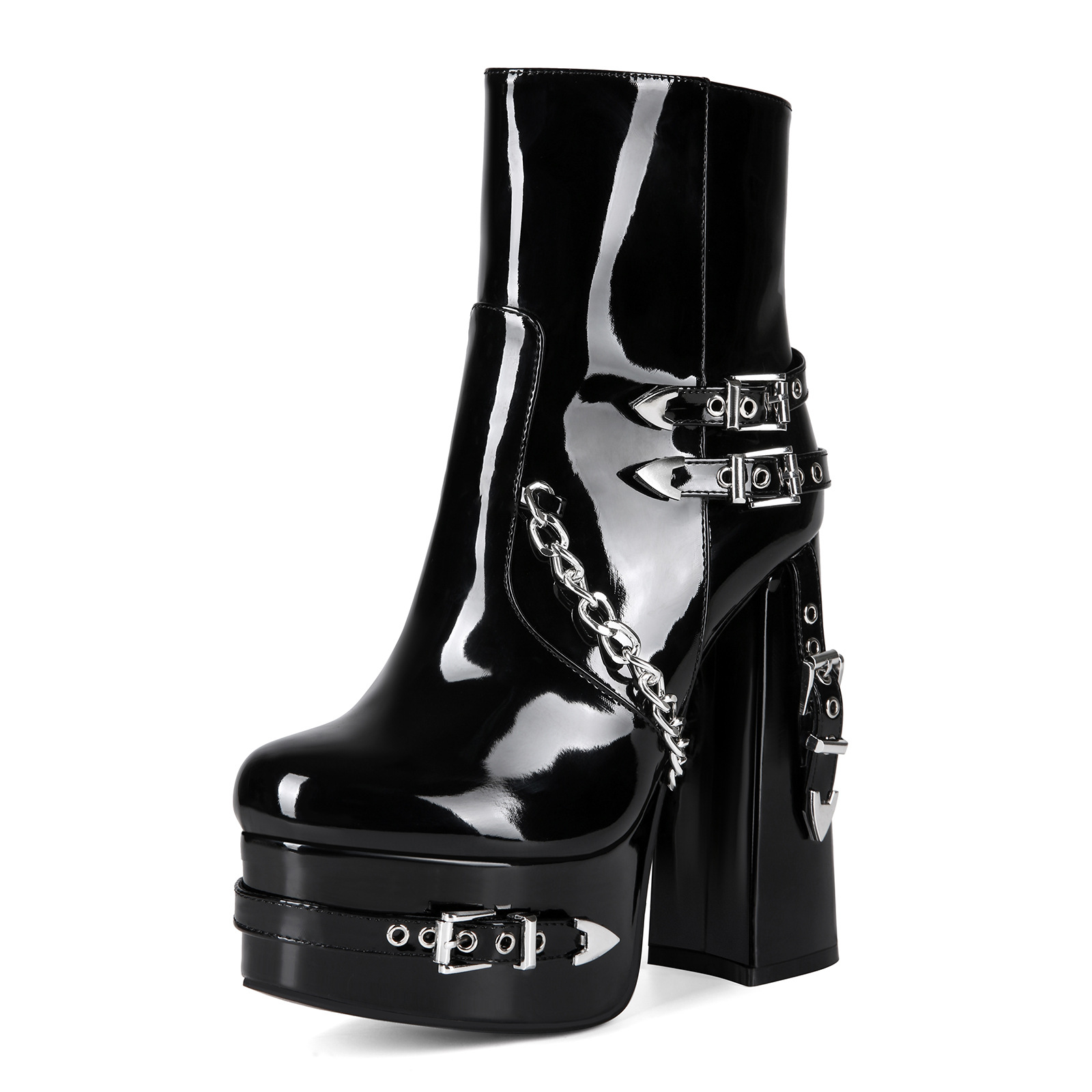 European and American Foreign Trade Cross-border Black Y2k Rivet Punk Gothic Thick Heel High Heel plus size 44 Women's Ankle Boots