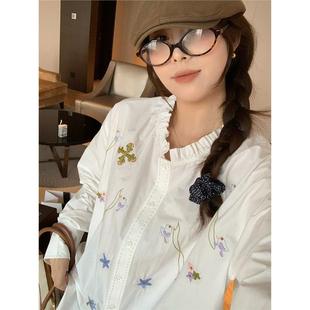 A small group of designers! Du Leli Garden Heavy Industries Color Embroidered Lace Holiday Loose French White Shirt Women