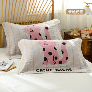 Pillow Towel Cartoon Gauze Adult Household Pillow Cushion Four Seasons Thick Cotton Couple Student Pillow Headband Wholesale