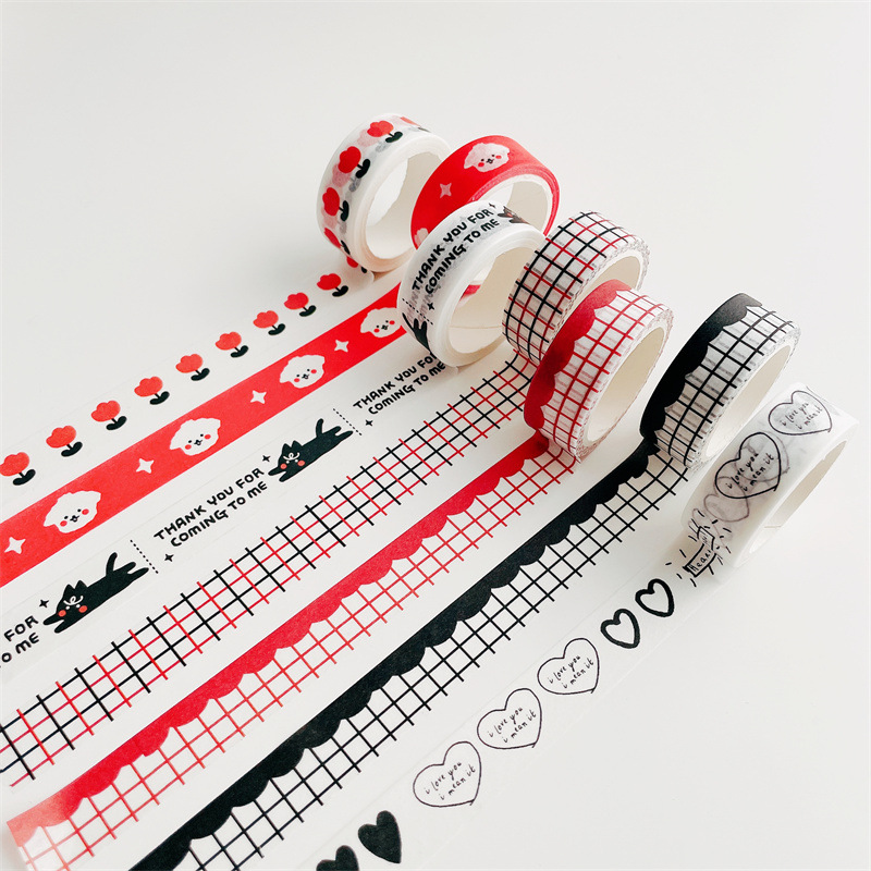 [5 m] ins Landscape Cartoon Dog Tulip Hand Account and Paper Tape Border Wave Grid Tear Tape