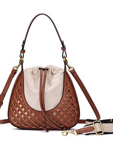 Cross-border Women's Bag 2025 New Deep Brown Yellow Shoulder Bucket Bag Vintage Woven Handbag Crossbody Bag