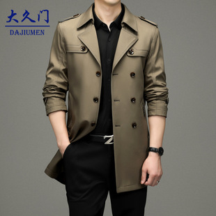 2025 spring new men's windbreaker business trend double-breasted men's casual long coat windbreaker men's clothing