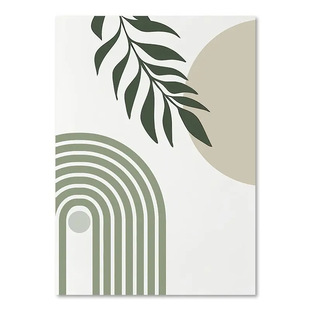 Green fresh plant Nordic decorative painting modern living room painting core canvas painting simple abstract geometric leaves