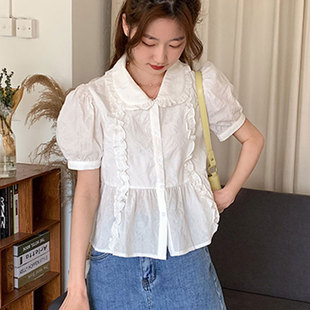Short-sleeved sweet all-match age-reducing wooden ear doll collar short-sleeved shirt women's top 2022 new top women's