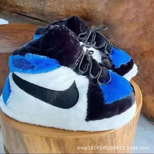 in stock spoof AJ home cotton shoes coconut couple cotton slippers men and women winter fat head bread plush fluffy shoes