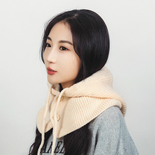Autumn and Winter Korean Style Women's Knitted Balaclava Hat Scarf All-in-One Warm Ear Protection Neck Protection Shawl Wool Hat