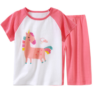 Children's Short-sleeved Home Suit Cotton Children's Short-sleeved T-shirt Shorts Two-piece Set Baby's Summer Air-conditioning Suit