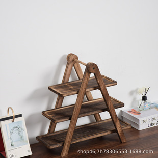 Acacia Wood Tung Wood Three-Layer Vegetable Rack Wooden Tray Storage Rack Hot Pot Restaurant Food Finishing Kitchen Hotel