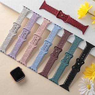 Применимо Appleiwatch лазерный резной тиснение бабочки пряжка Баухиния двухцветный яблочный силиконовый ремешок S9 новый