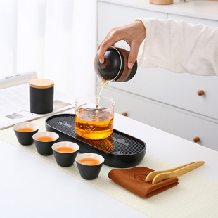 Lobo Glaze Travel Tea Set Gift suit Portable Express Cup One Pot Four Cups Kung Fu Tea Set Accompanying Gift LOGO