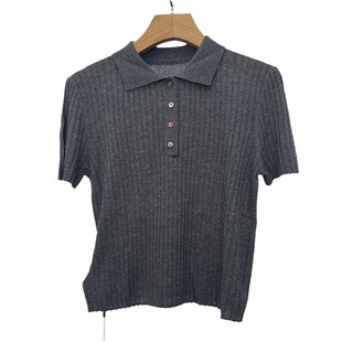 Shopping Mall Same Style 2024 Summer New Women's Classic All-match Polo Collar Grey Pullover Sweater 5F6232251