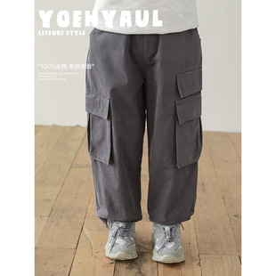 Wurib One Boy 2024 New Loose Straight Pocket Overalls Autumn Fashion Cotton All-match Trendy Pants