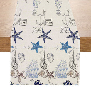 New Linen Starfish Shell Table Flag Dinner Table Mat Decorative Tablecloth Coffee Table Mat Tablecloth Tea Flag Cross-border Explosions