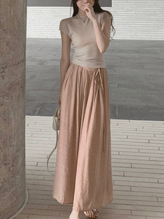 Cotton and Linen Wide Leg Skirt Pants 2024 Summer New High Waist Loose Casual Pants Skirt Thin Dagging Linen Skirt Pants Long Pants