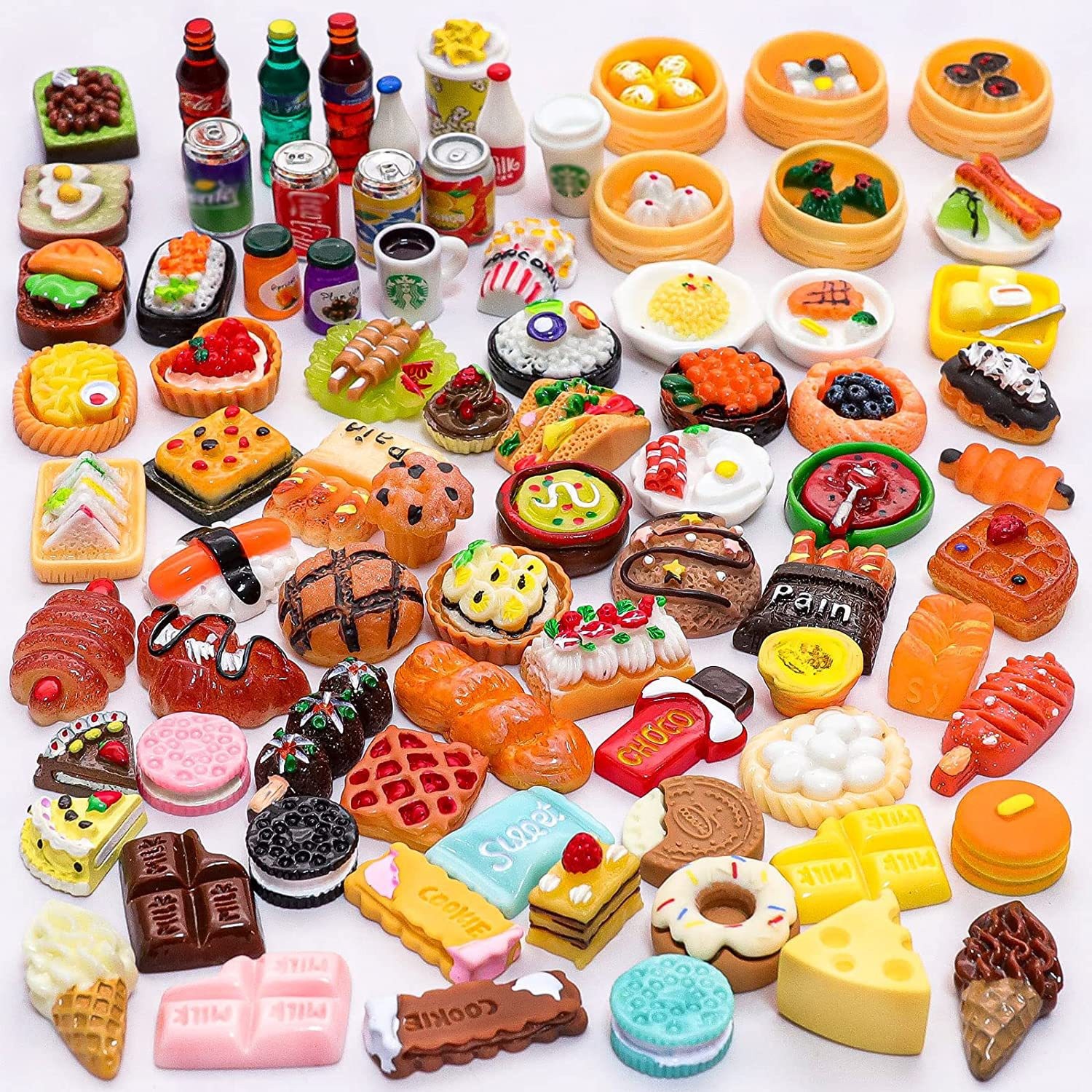 60 Pieces Miniature Food Drinks Toys Mixed Resin Foods For Doll Kitchen Pretend Play Mini Set Adults Teenagers House Diy