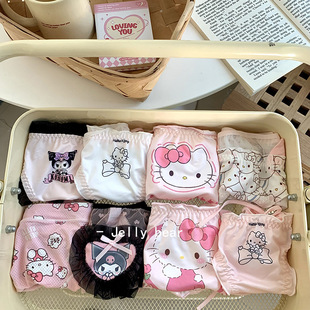 Kitty Collection! Cute and Fluffy Japanese-Style Cartoon Mid-Waist Panties for Girls, Pure Cotton Women's Style
