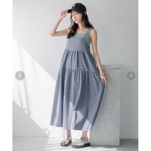 in stock 2024 Summer New Style Plaid Sling Fashionable Long Dress Korean Back Lace-up 3 Colors
