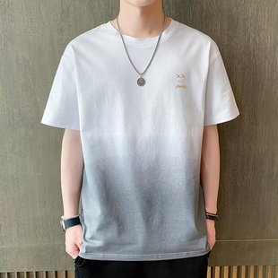 Pure Cotton Short-sleeved T-shirt Men's Summer Fashion Brand Gradient Color Half-sleeved Men's Design Sense Niche Cool Sense Breathable T-shirt