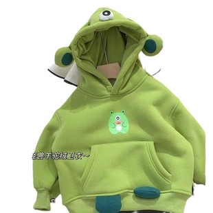 Children's Winter fleece-lined Thickened Hooded Sweater Cute Monster Three-dimensional Decoration Korean Style Western Style Children's Boys and Girls