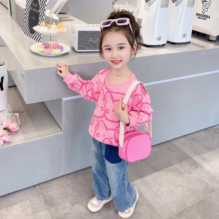 Girls' Spring and Autumn Long Sleeve Sweater Base Shirt New Cartoon Cute Kitten Western Style Children's T-Shirt Spring and Autumn Top