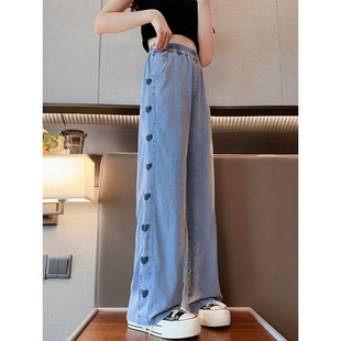 2025 Summer New Ice Silk Pants Children's Summer Wide Leg Pants Girls' Jeans Girls' Thin Anti-mosquito Pants