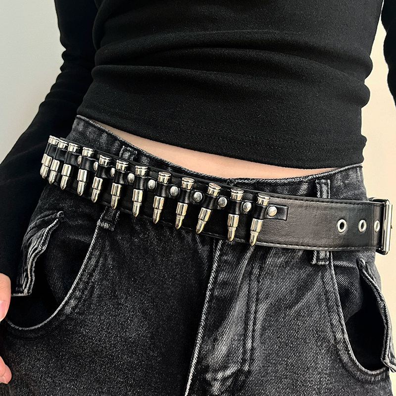 Cross-Border Popular Rivet Bullet Personality Belt, Unisex Punk Rock Style Bullet Head Pu Leather Belt