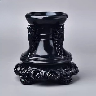 Black natural crystal ball egg carving arts and crafts gourd carved high-legged wooden resin base mop decoration